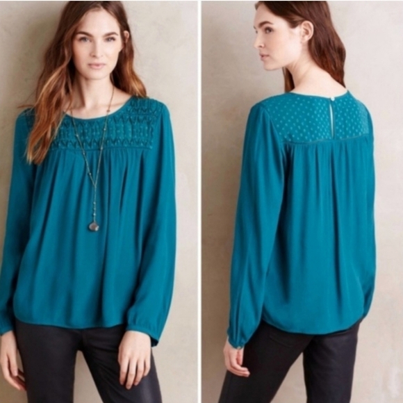 ANTHROPOLOGIE | Meadow Rue Vivie Blouse Teal Boho - Picture 1 of 9